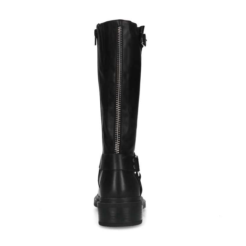 Zwarte leren biker boots met zilverkleurige gesp