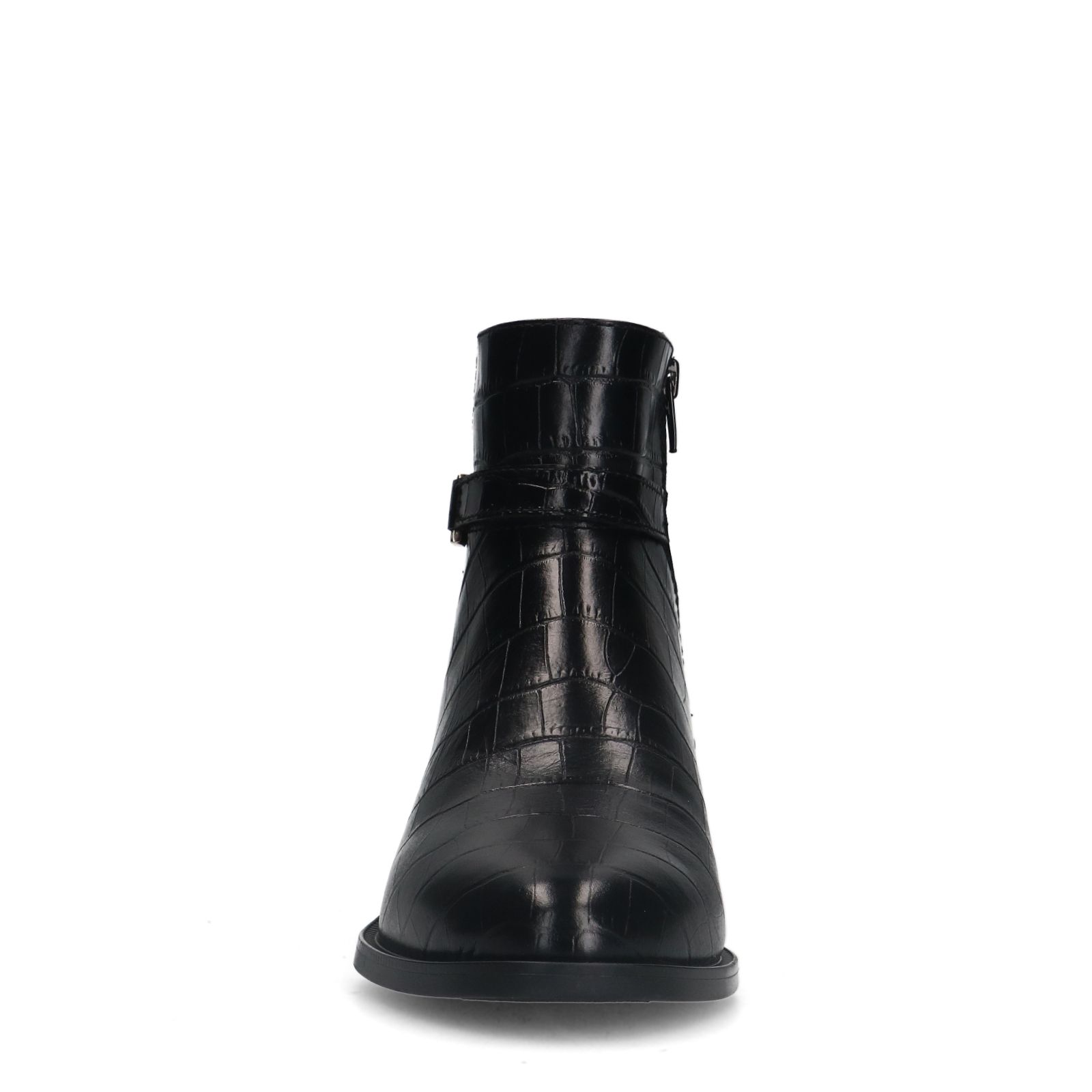 Schwarze Lederstiefeletten mit Krokomuster