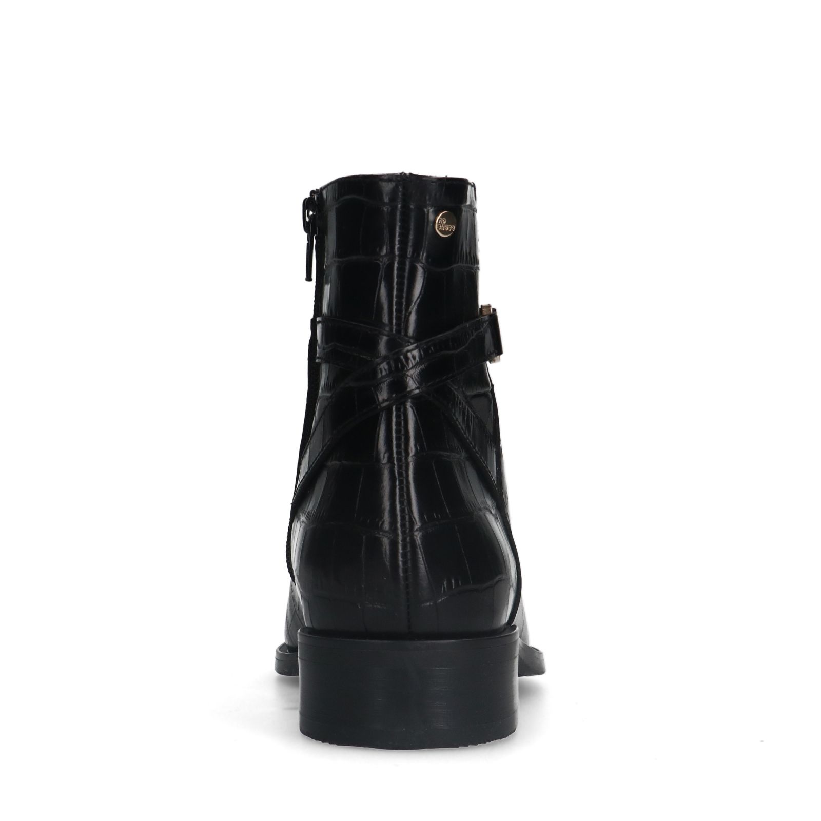 Schwarze Lederstiefeletten mit Krokomuster