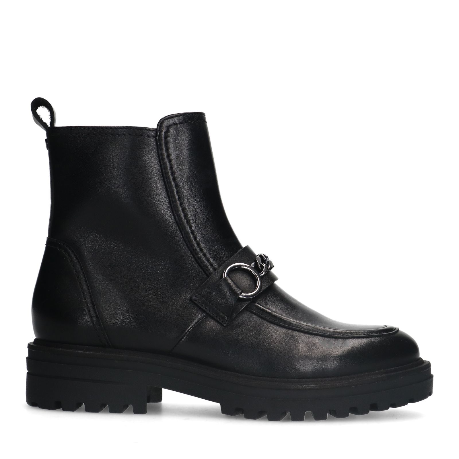 Schwarze Lederboots mit Ketten-Detail