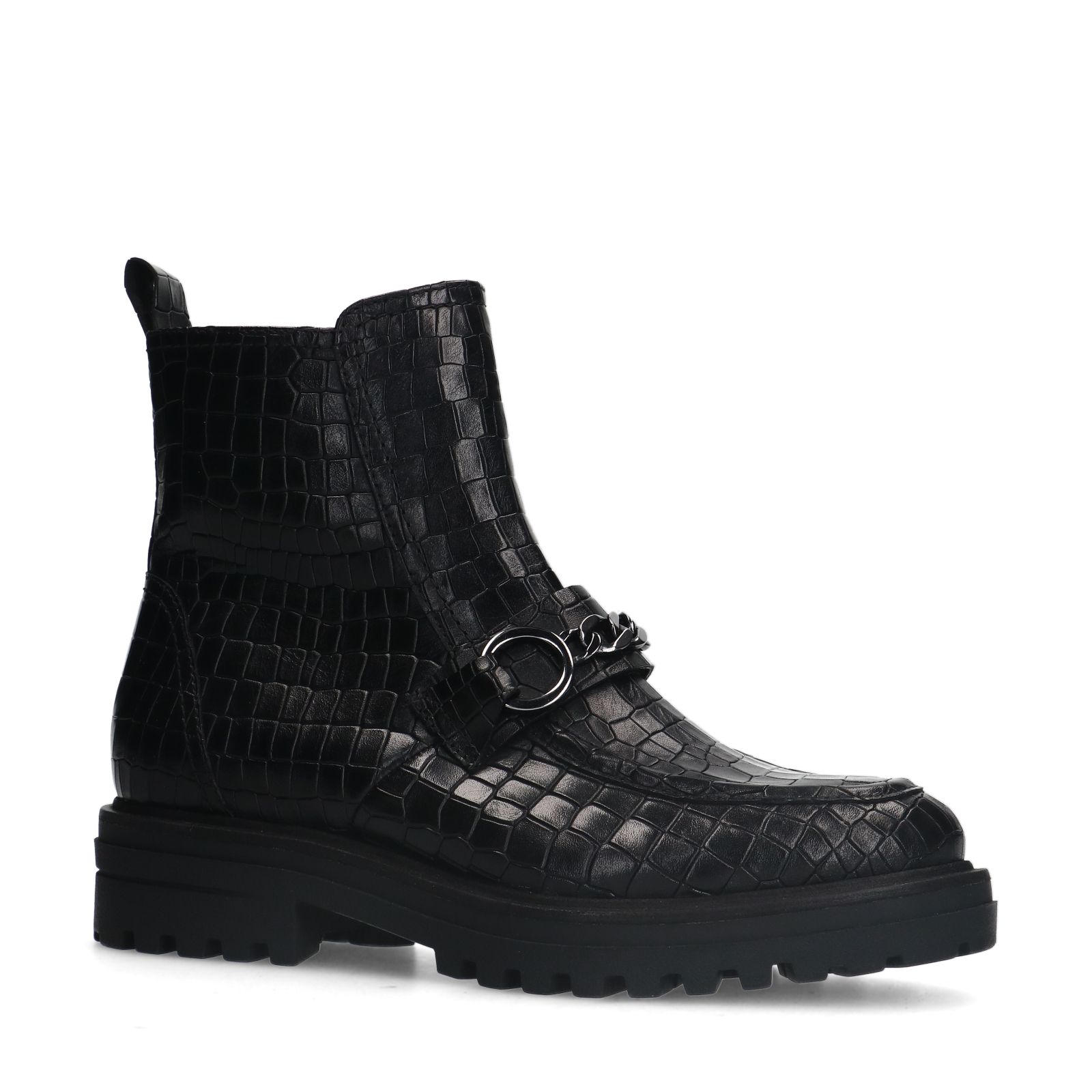 Zwarte leren boots met crocoprint en chain