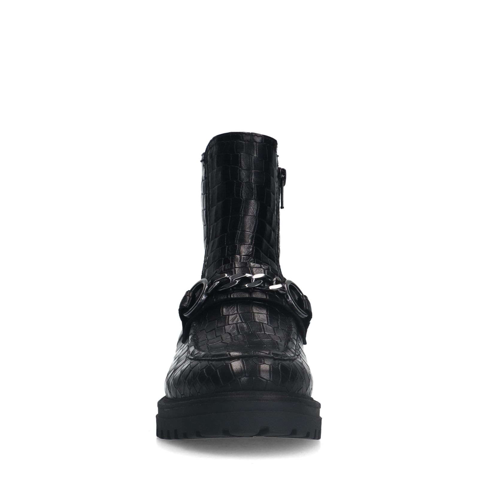 Zwarte leren boots met crocoprint en chain