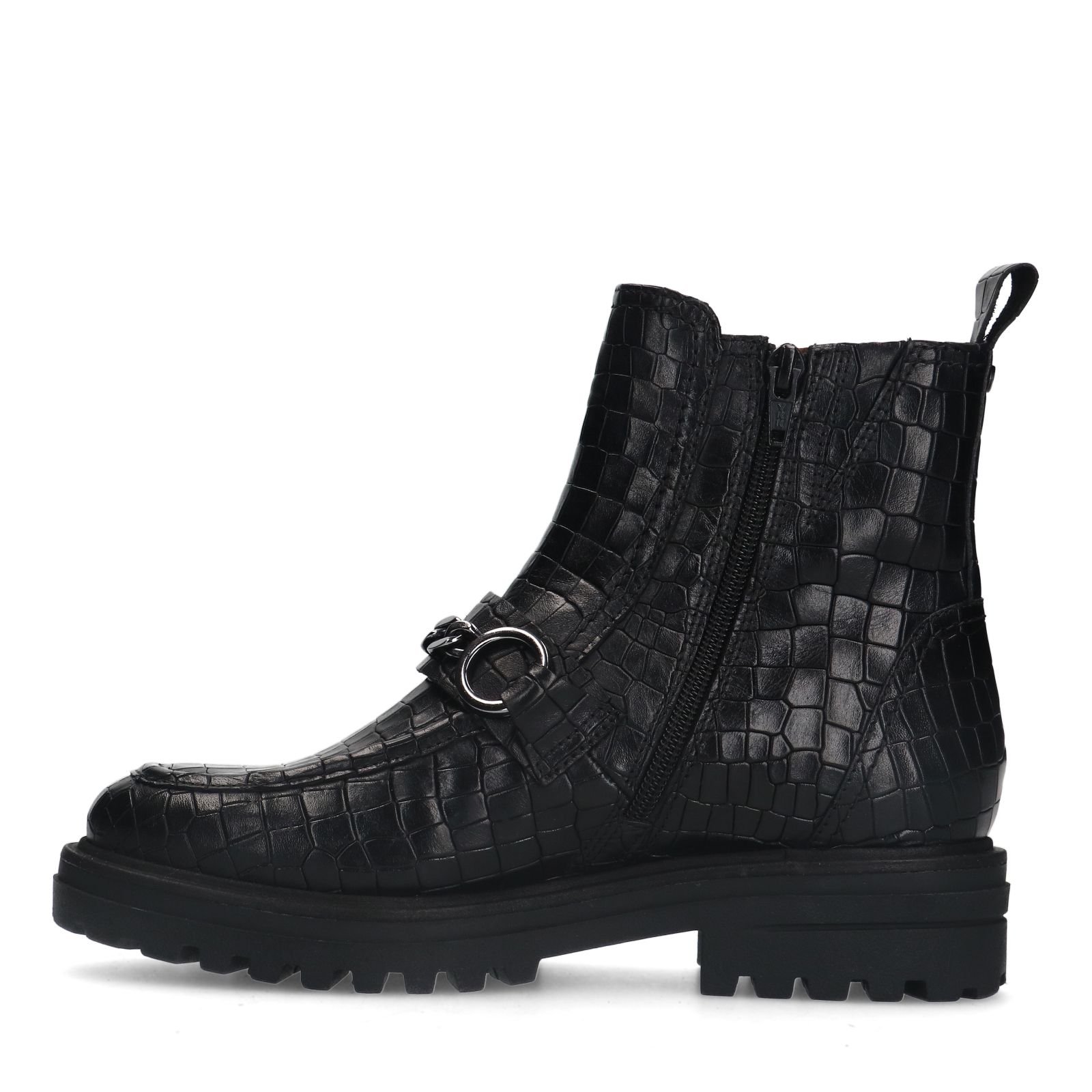 Zwarte leren boots met crocoprint en chain