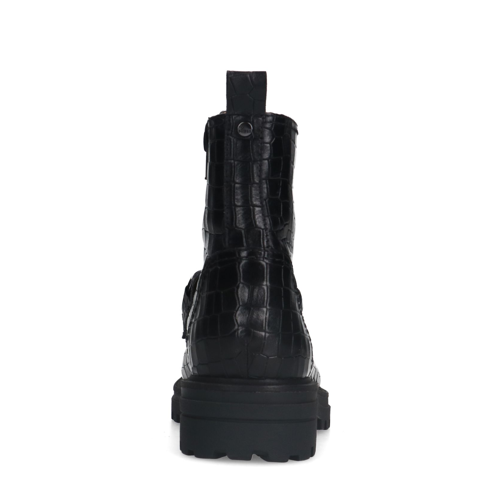 Zwarte leren boots met crocoprint en chain