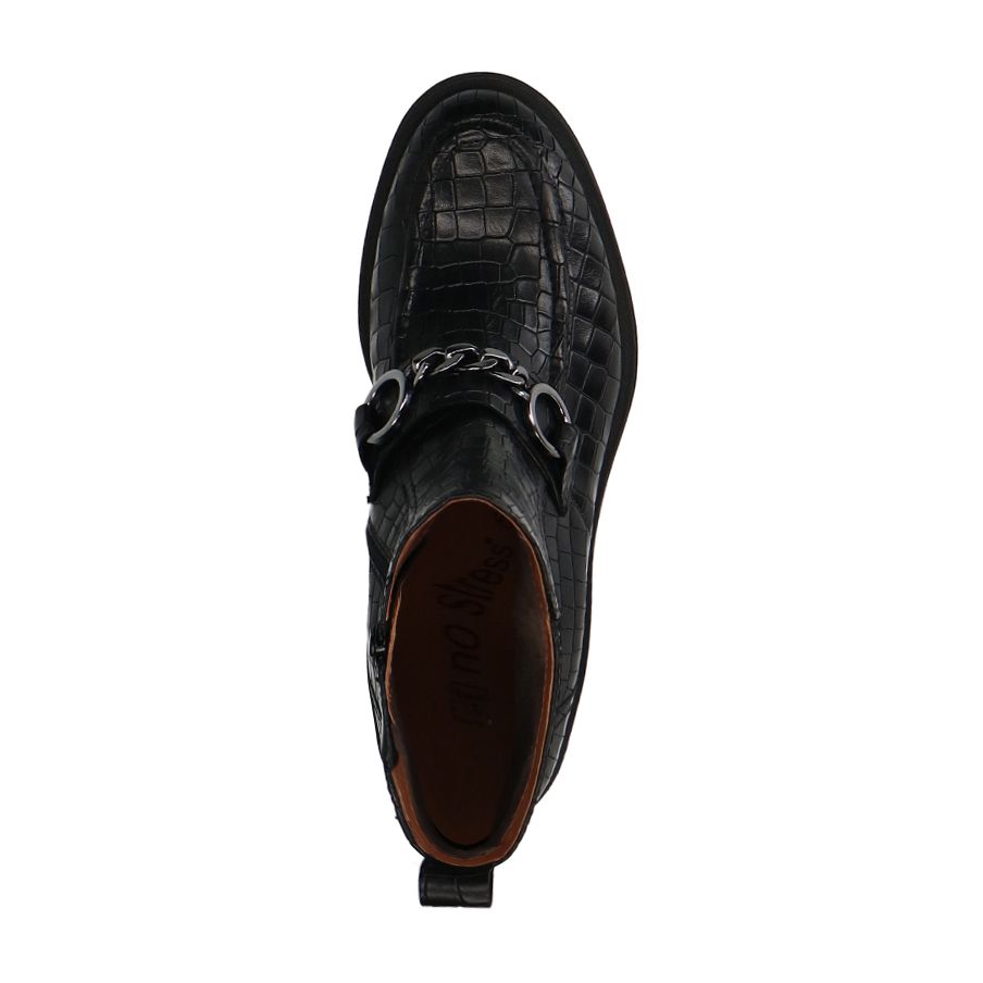 Zwarte leren boots met crocoprint en chain