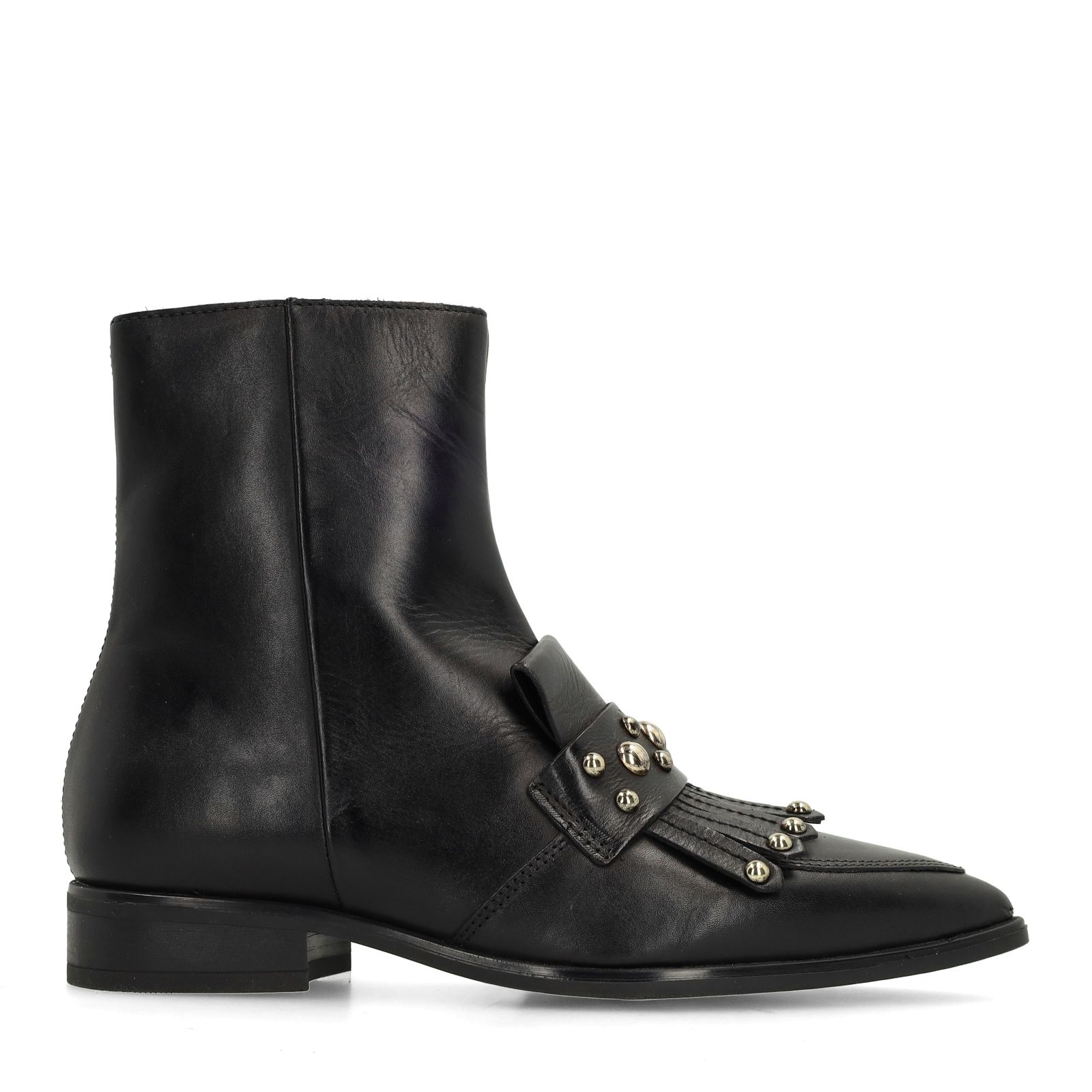 Schwarze Lederstiefeletten mit Nieten