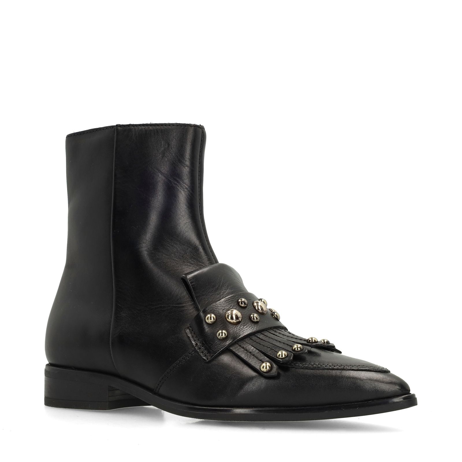 Schwarze Lederstiefeletten mit Nieten