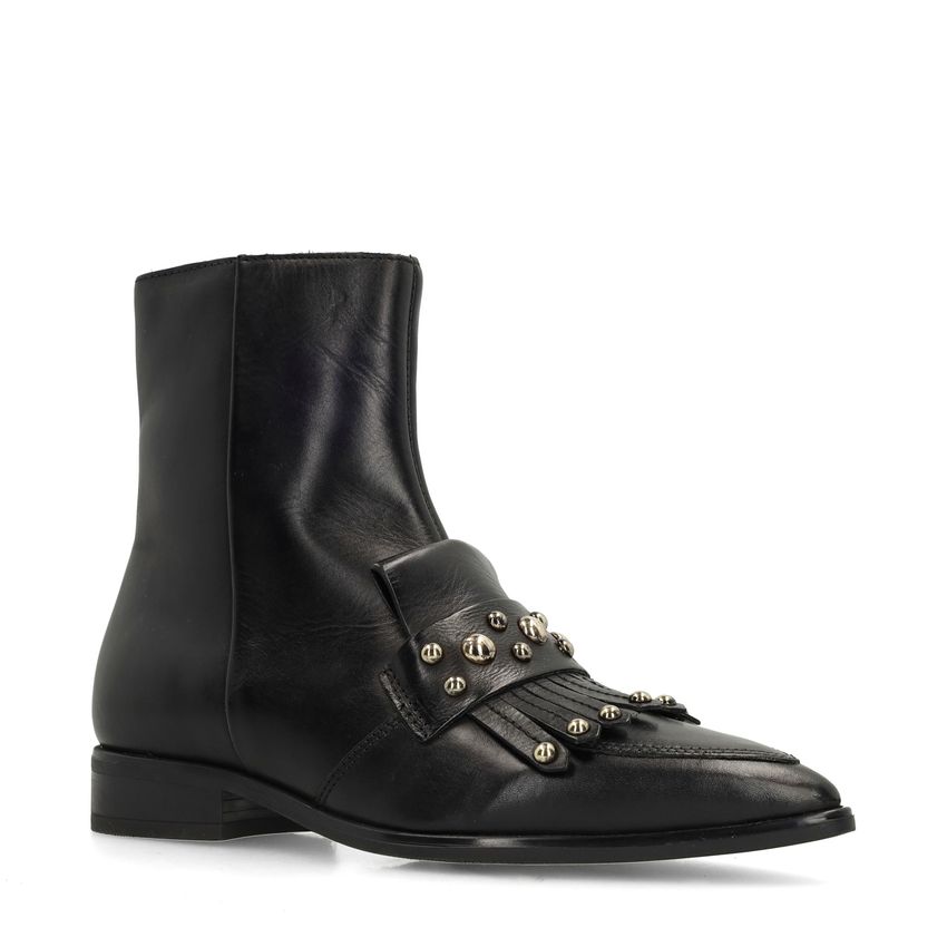 Zwarte leren enkellaarsjes met studs