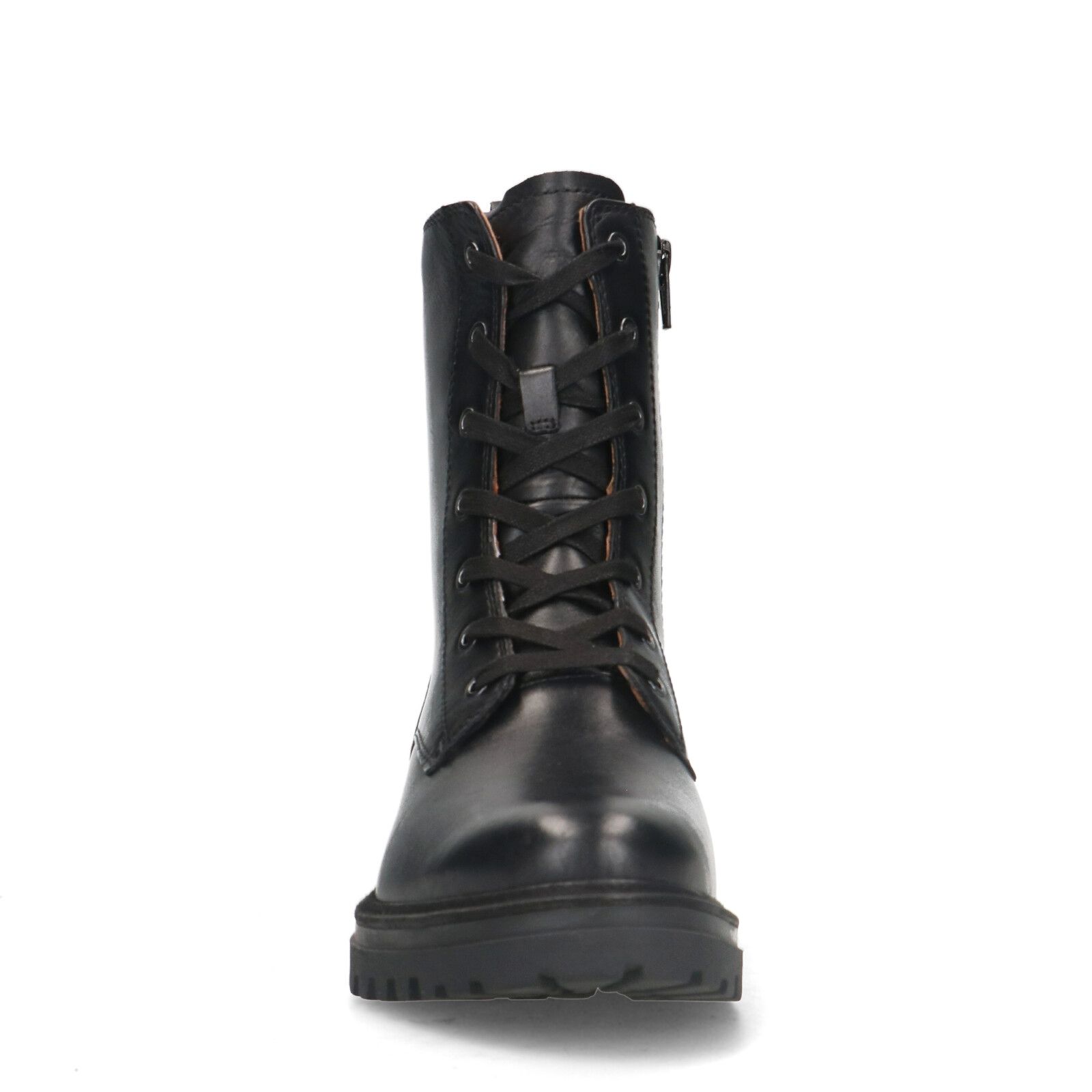 Schwarze Leder-Schnürstiefeletten mit chunky Sohle