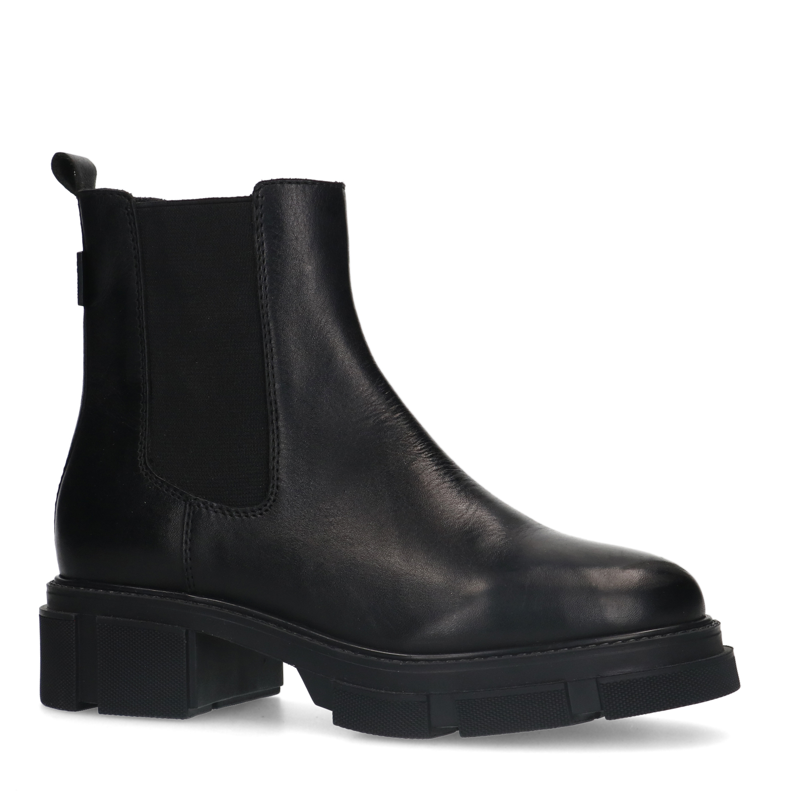 Manfield Zwarte Chelsea Boots Met Hak Zwarte Leren Chelsea Boots