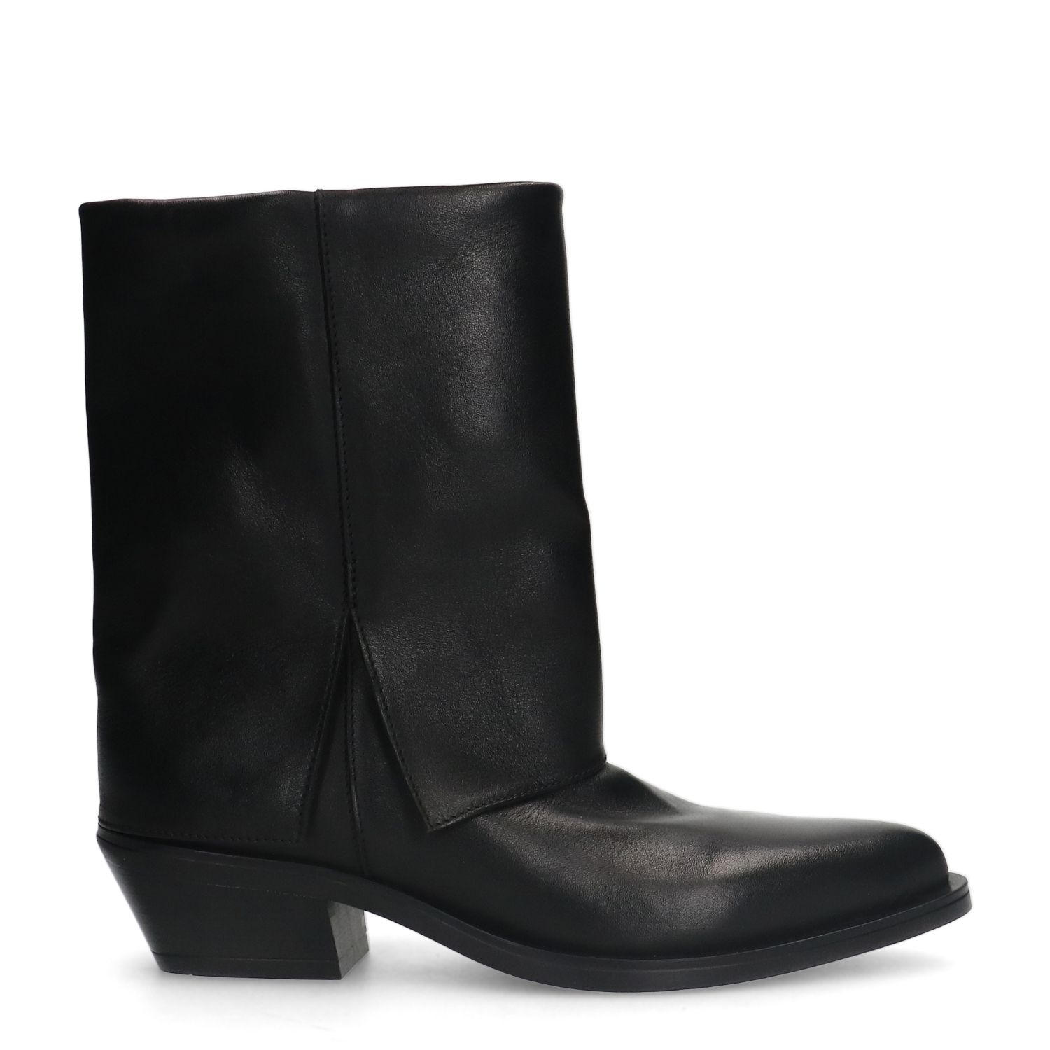 Schwarze Leder-Cowboystiefel mit Umschlag
