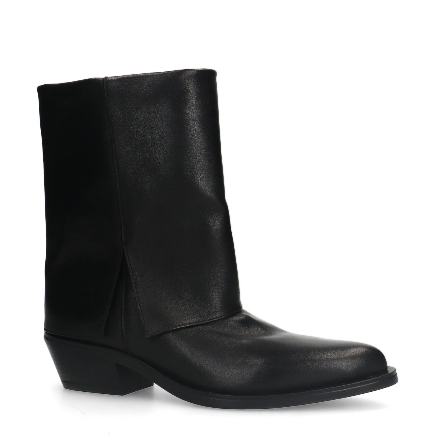 Schwarze Leder-Cowboystiefel mit Umschlag