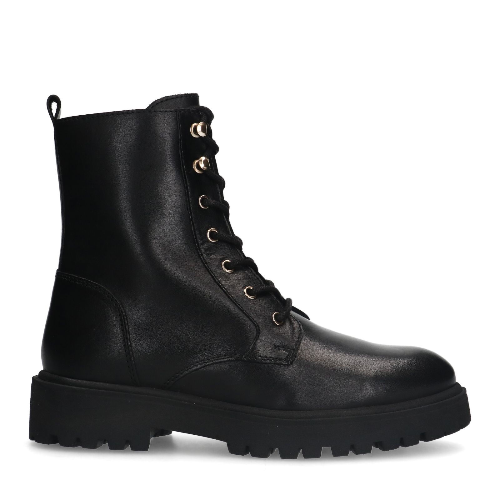 Schwarze Lederschnürstiefeletten