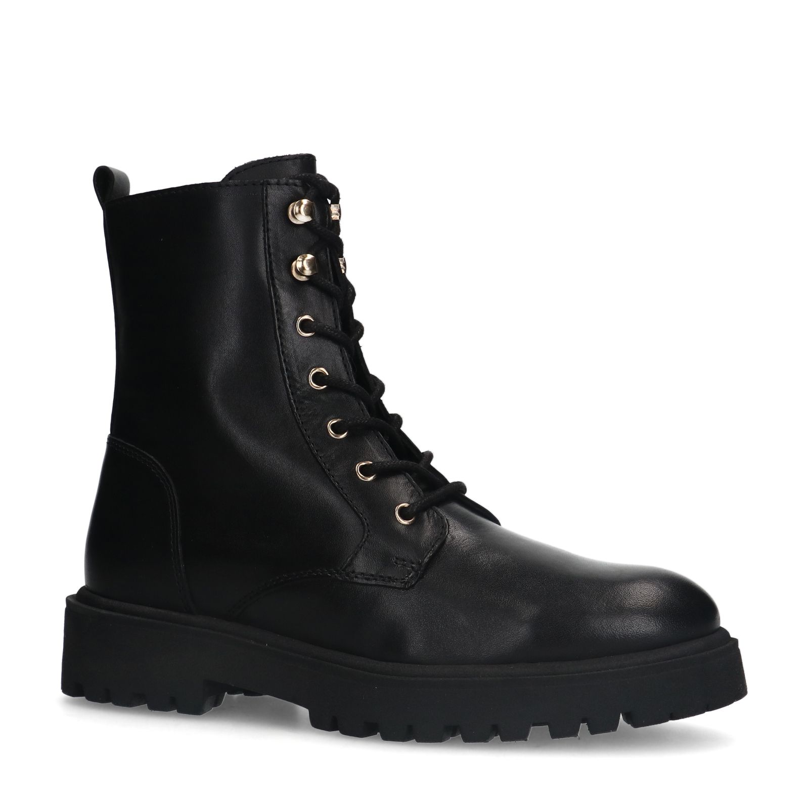 Schwarze Lederschnürstiefeletten