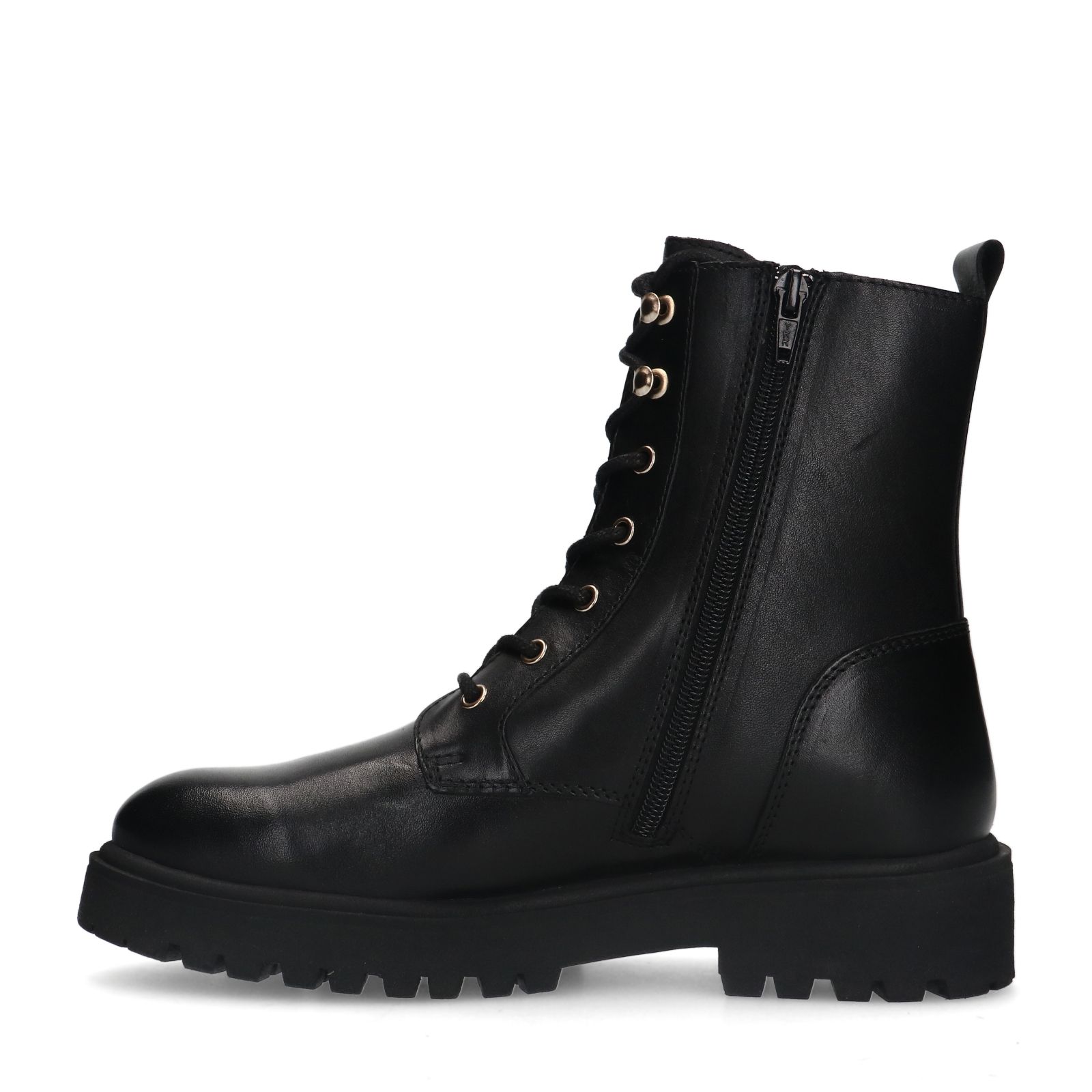 Schwarze Lederschnürstiefeletten