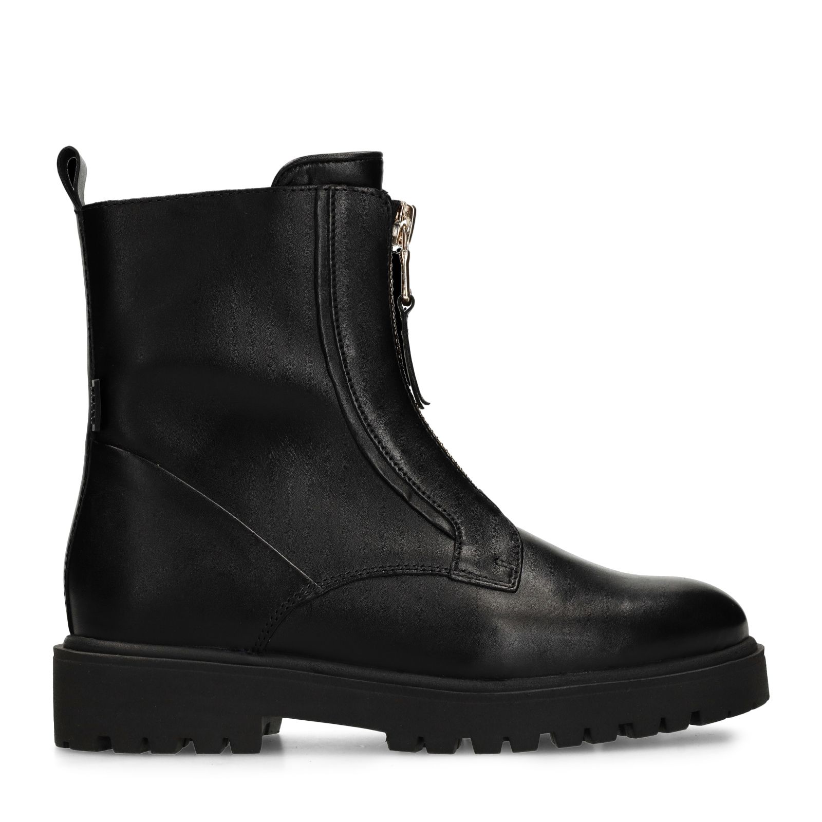 Schwarze Lederstiefeletten mit Reißverschluss