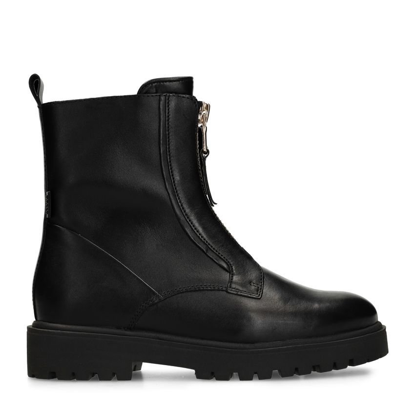 Schwarze Lederstiefeletten mit Reißverschluss
