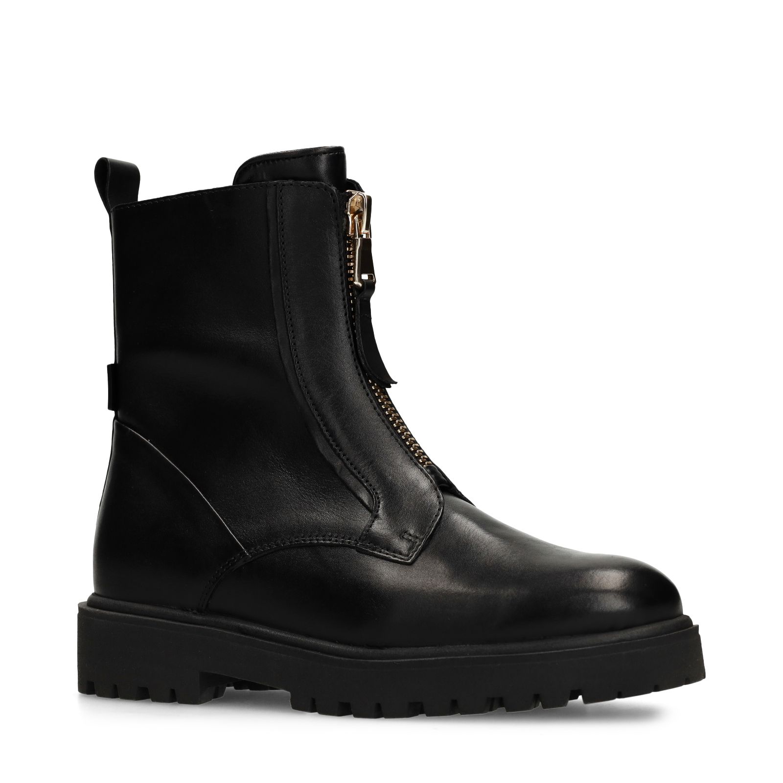 Schwarze Lederstiefeletten mit Reißverschluss