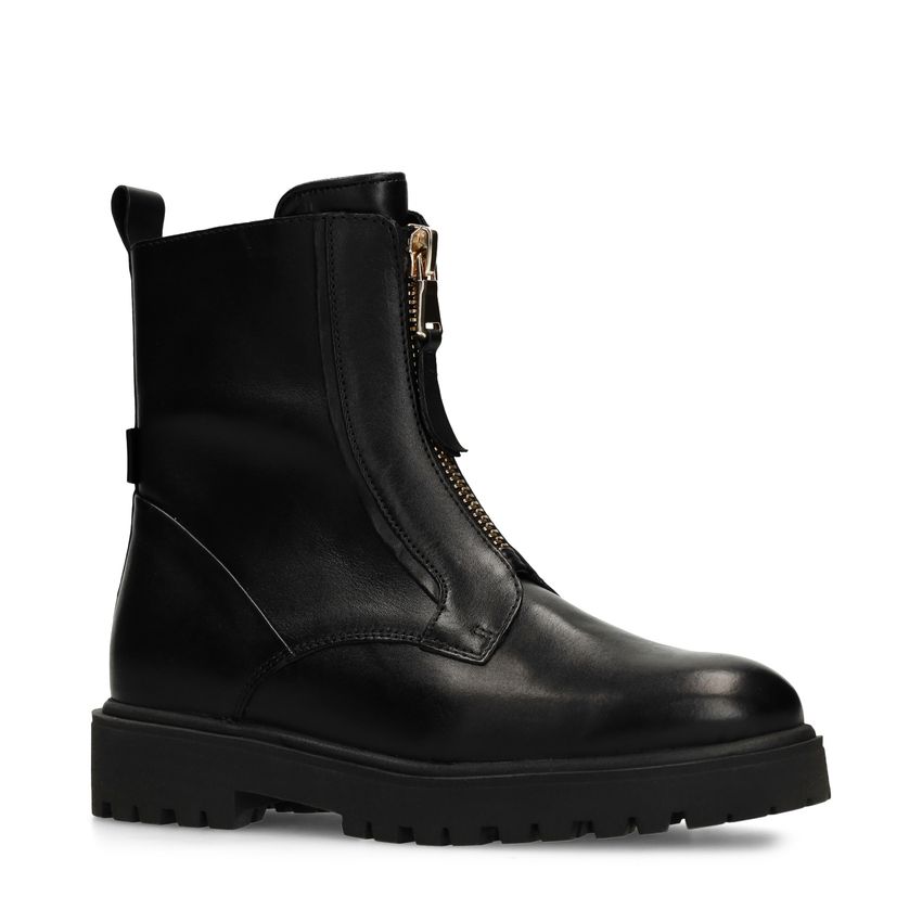 Schwarze Lederstiefeletten mit Reißverschluss