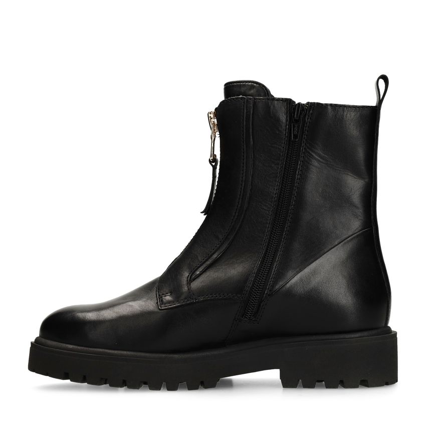 Schwarze Lederstiefeletten mit Reißverschluss