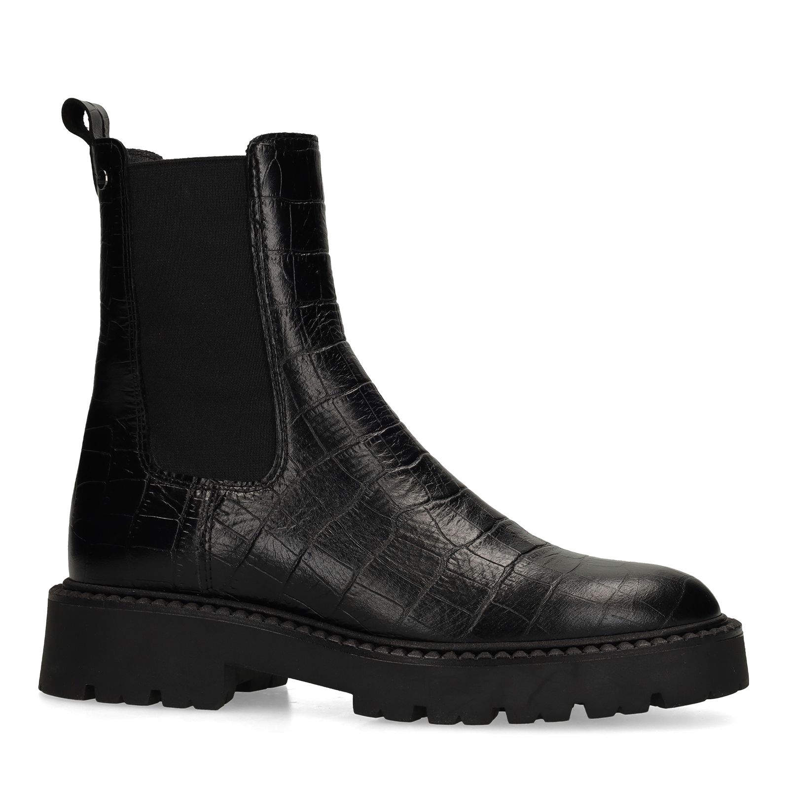 Zwarte leren croco chelsea boots