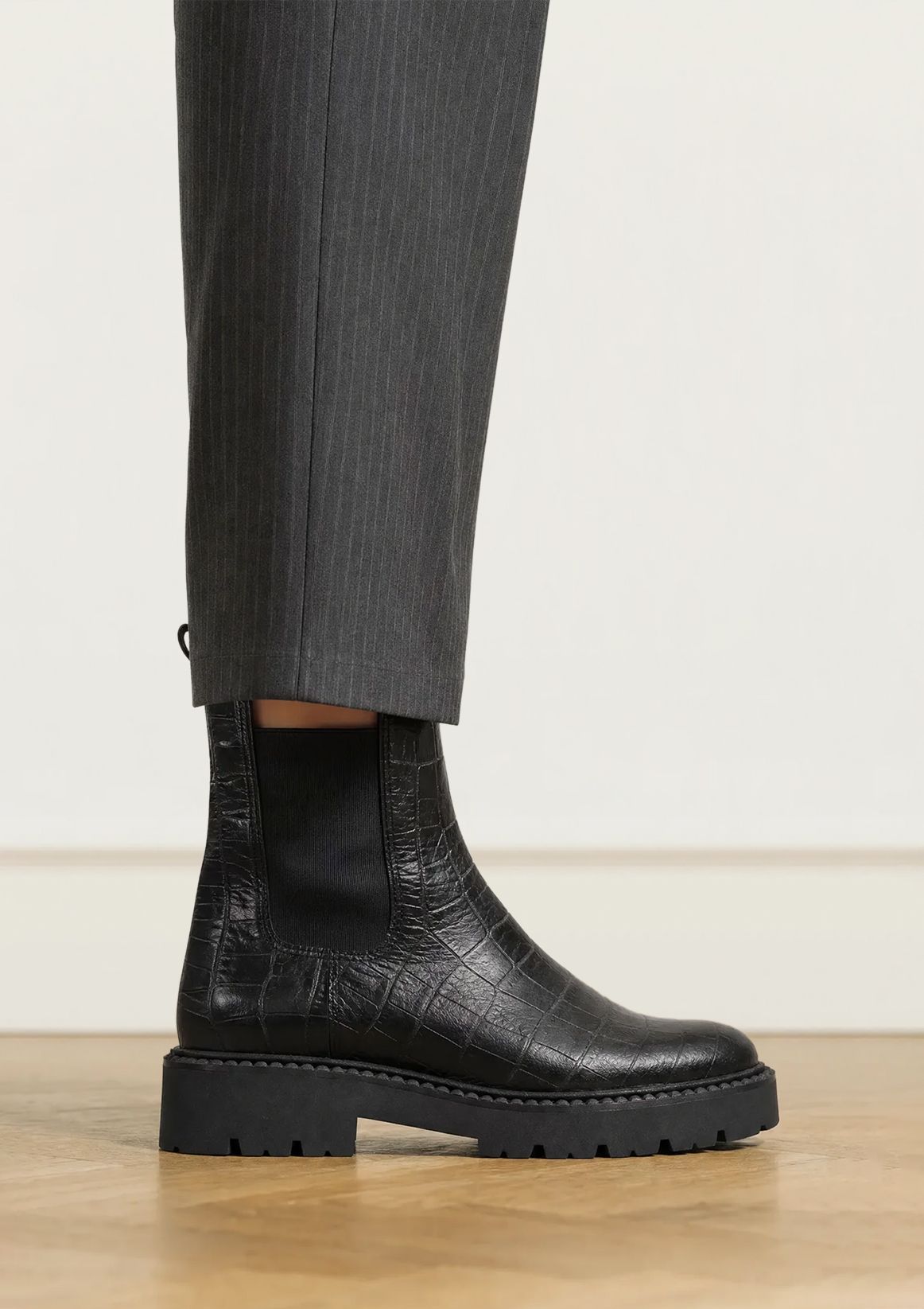 Zwarte leren croco chelsea boots