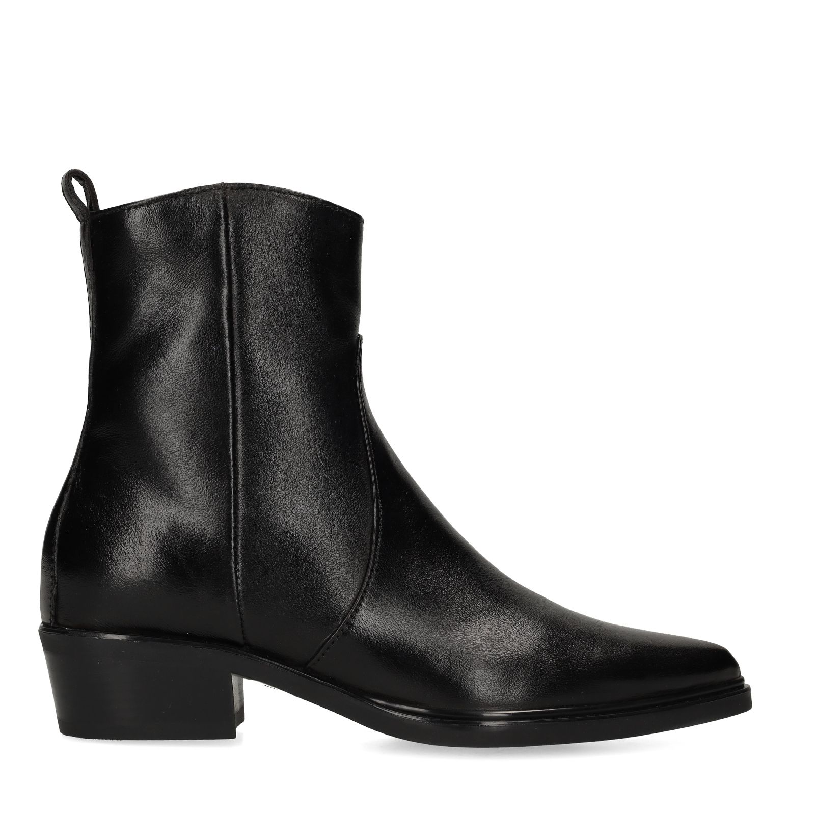 Schwarze Lederstiefeletten mit Absatz