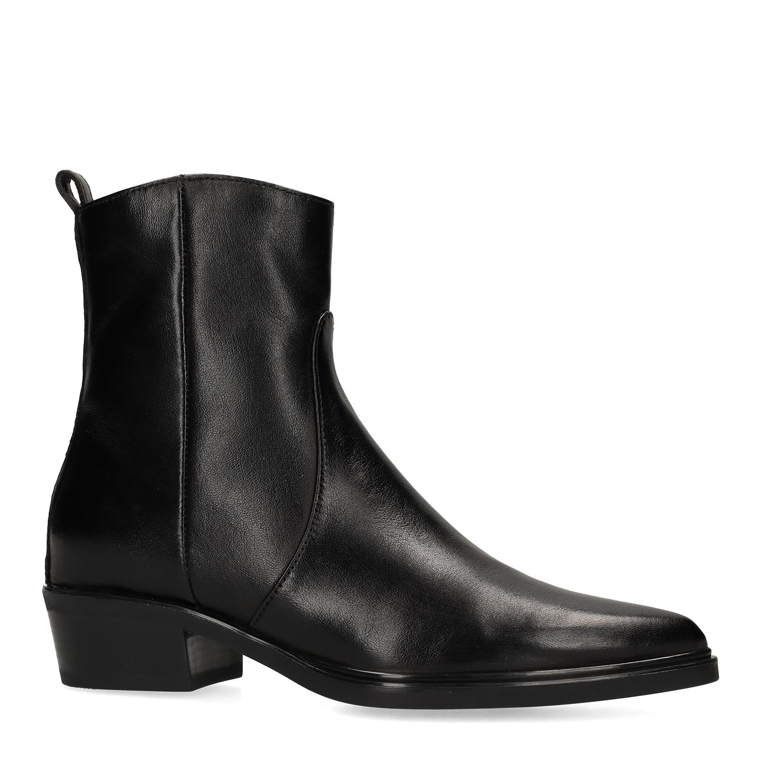 Schwarze Lederstiefeletten mit Absatz