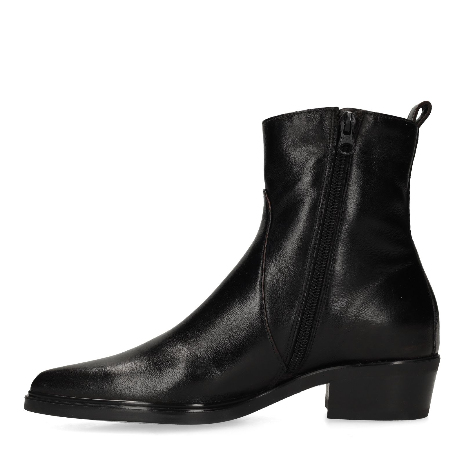 Schwarze Lederstiefeletten mit Absatz