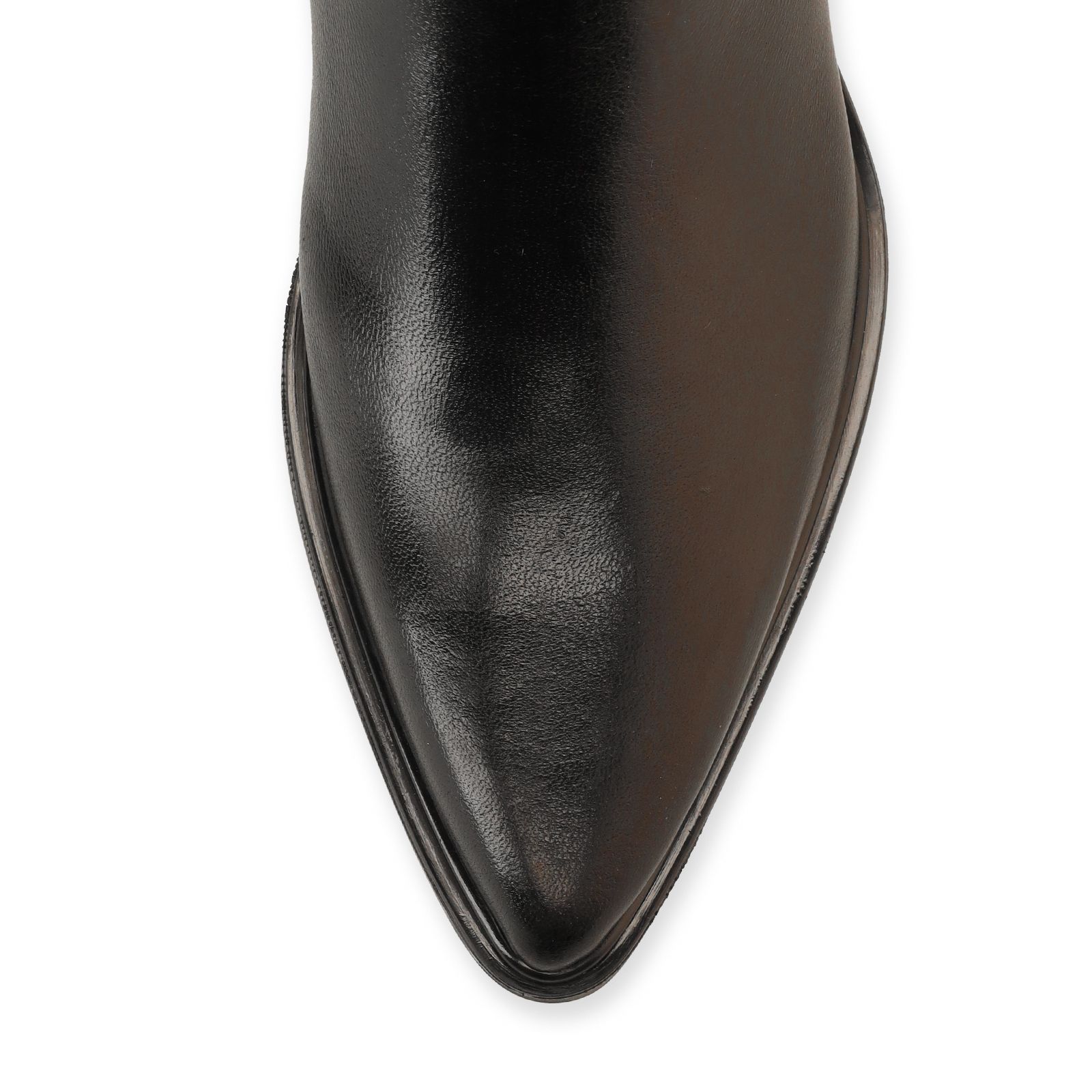 Schwarze Lederstiefeletten mit Absatz