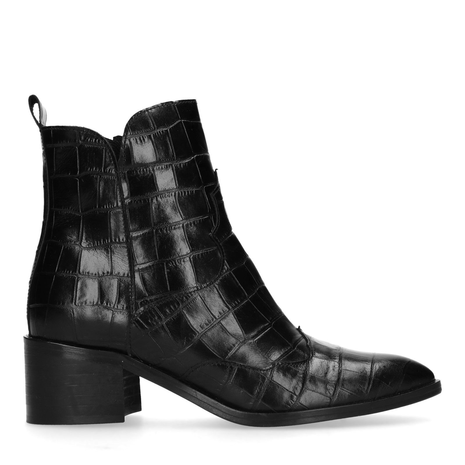 Zwarte enkellaarsjes met crocoprint