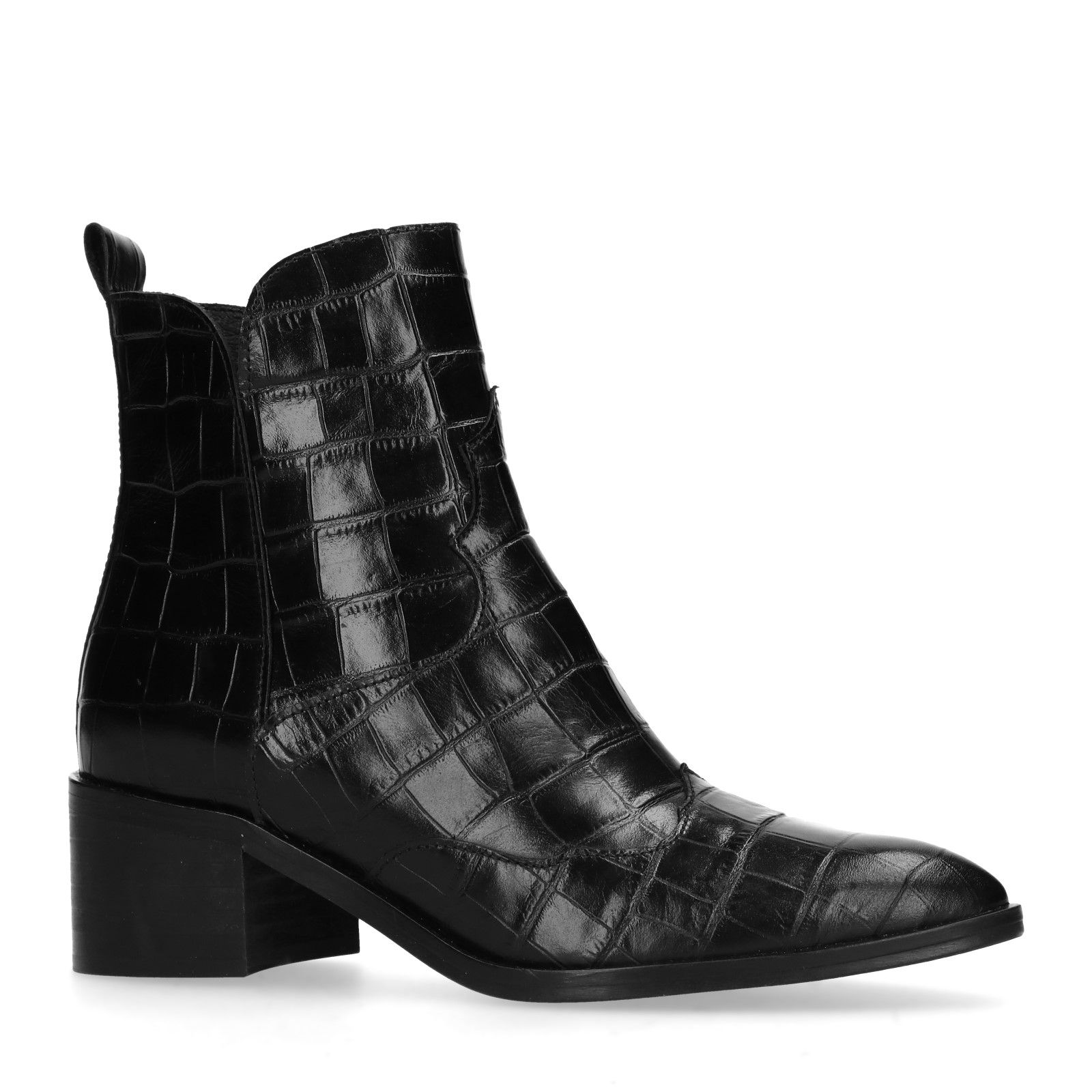 Zwarte enkellaarsjes met crocoprint