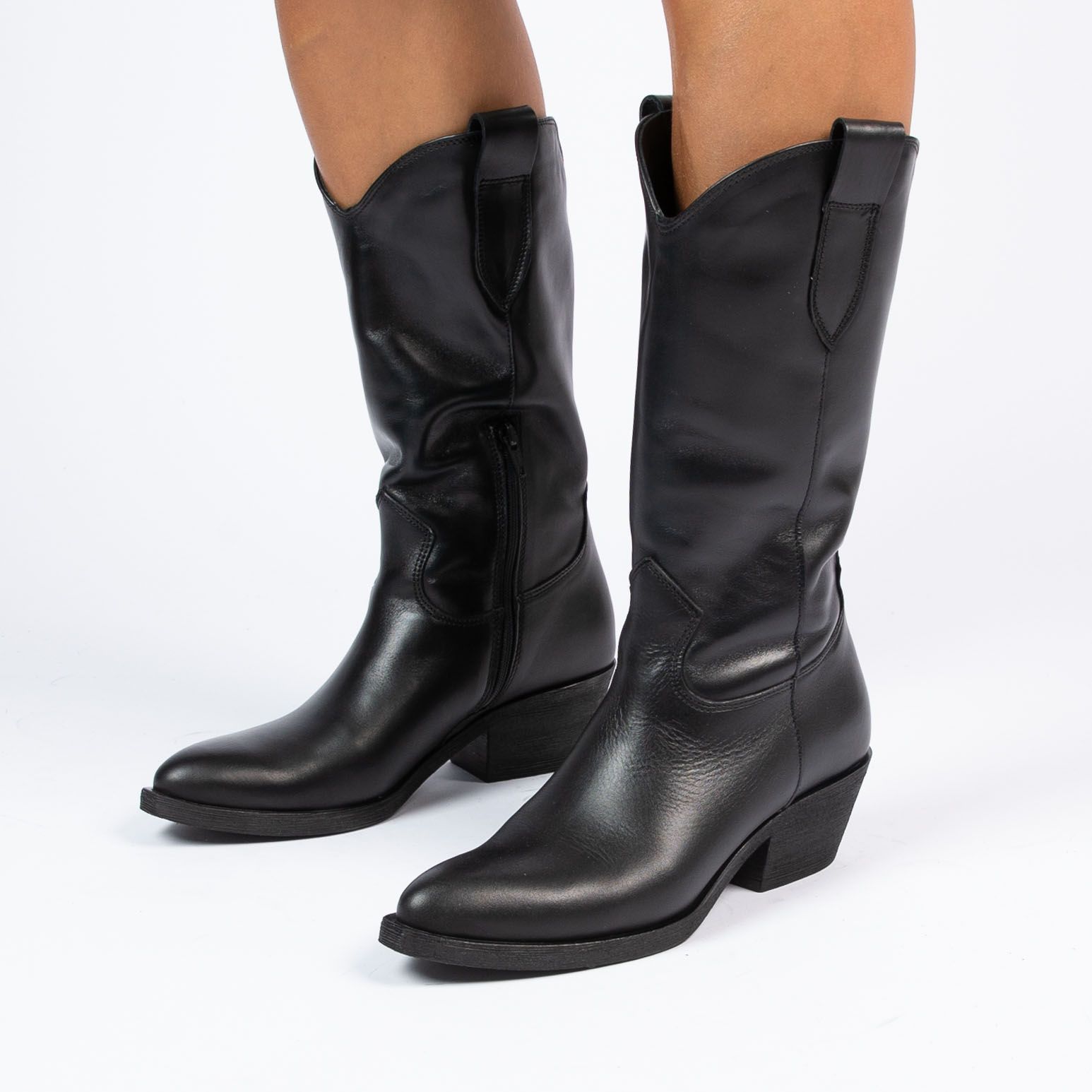 Zwarte leren cowboy laarzen