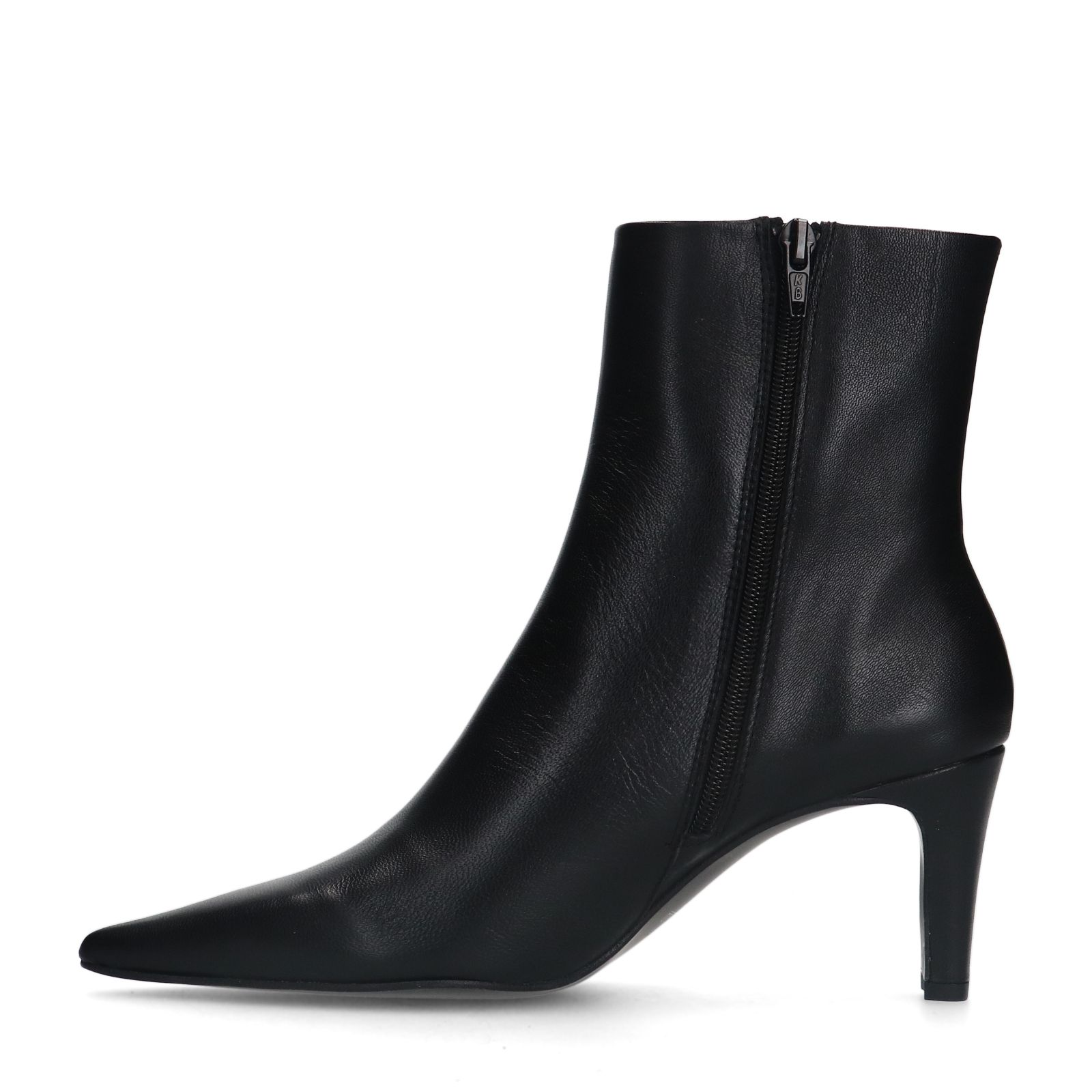 Schwarze Lederstiefeletten mit Absatz