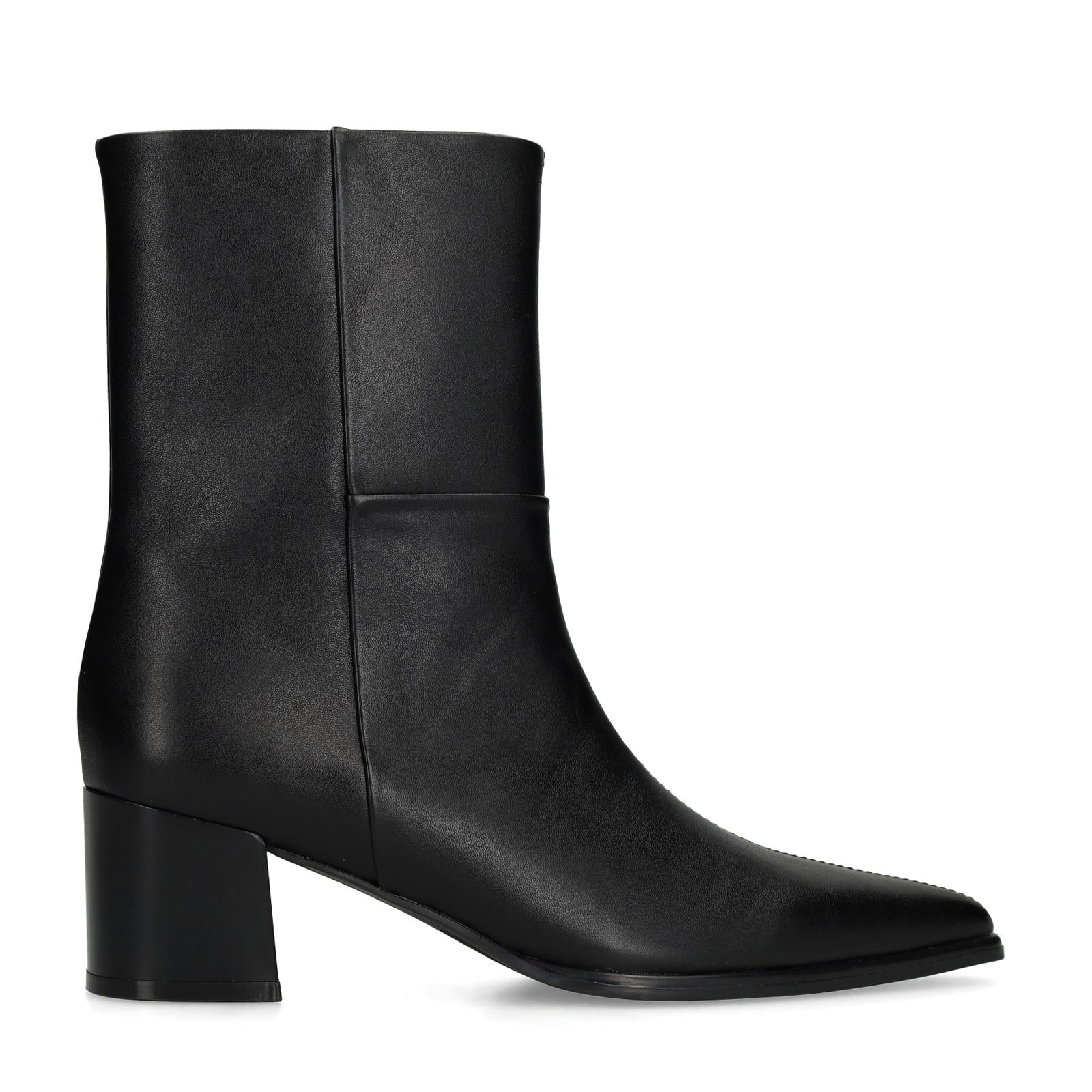 Schwarze Lederstiefeletten mit Absatz