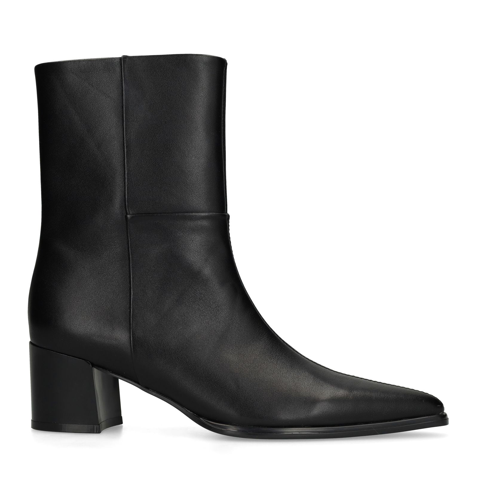 Schwarze Lederstiefeletten mit Absatz