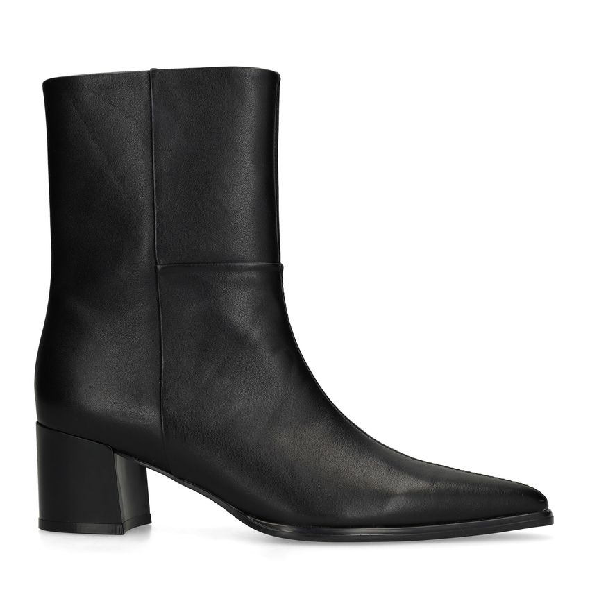 Schwarze Lederstiefeletten mit Absatz