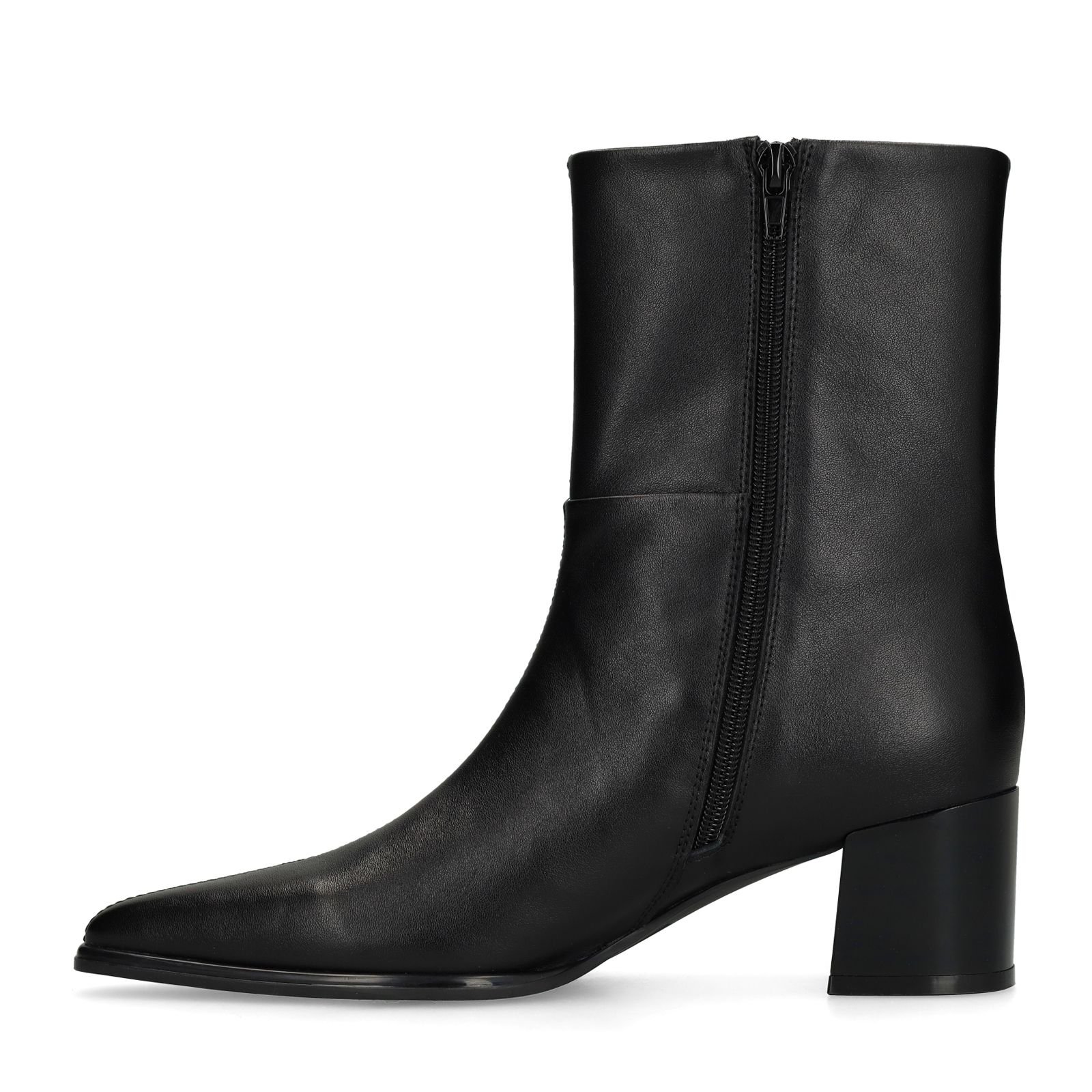 Schwarze Lederstiefeletten mit Absatz