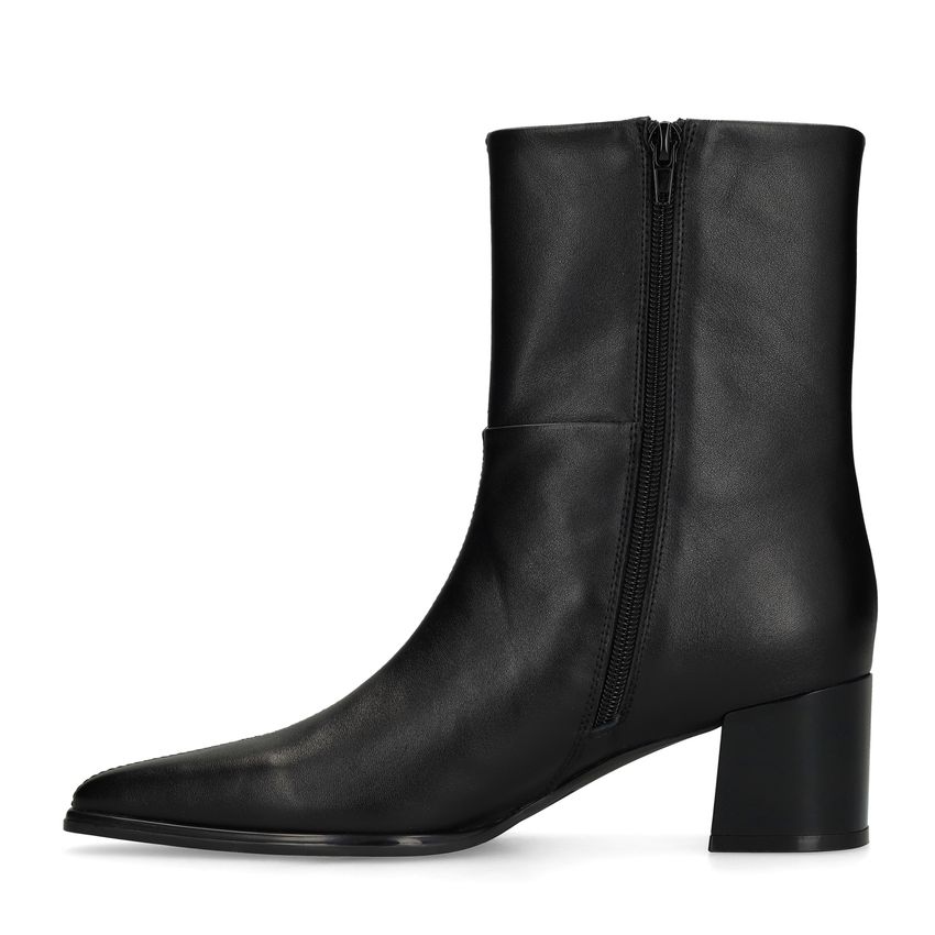 Schwarze Lederstiefeletten mit Absatz