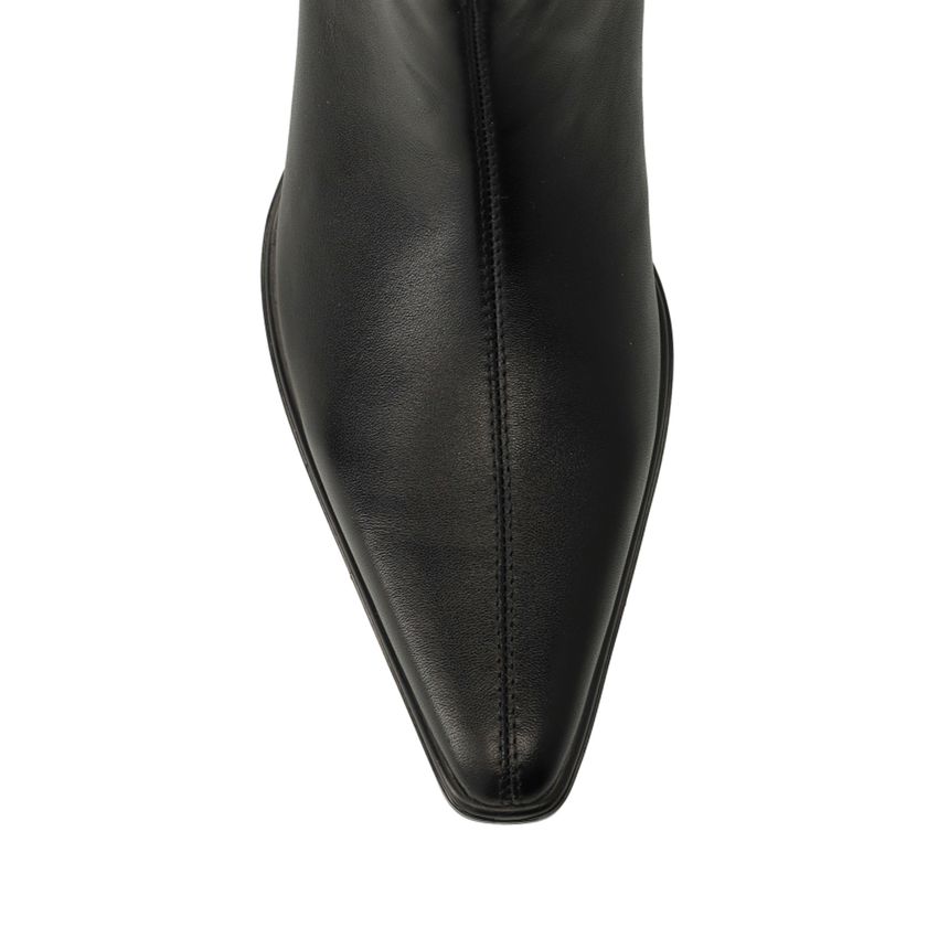 Schwarze Lederstiefeletten mit Absatz