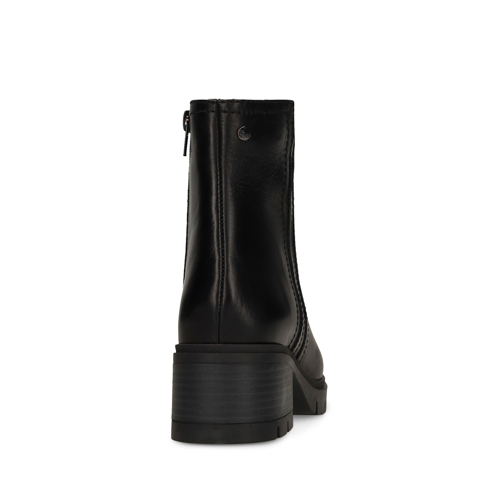 Schwarze Lederstiefeletten mit Blockabsatz