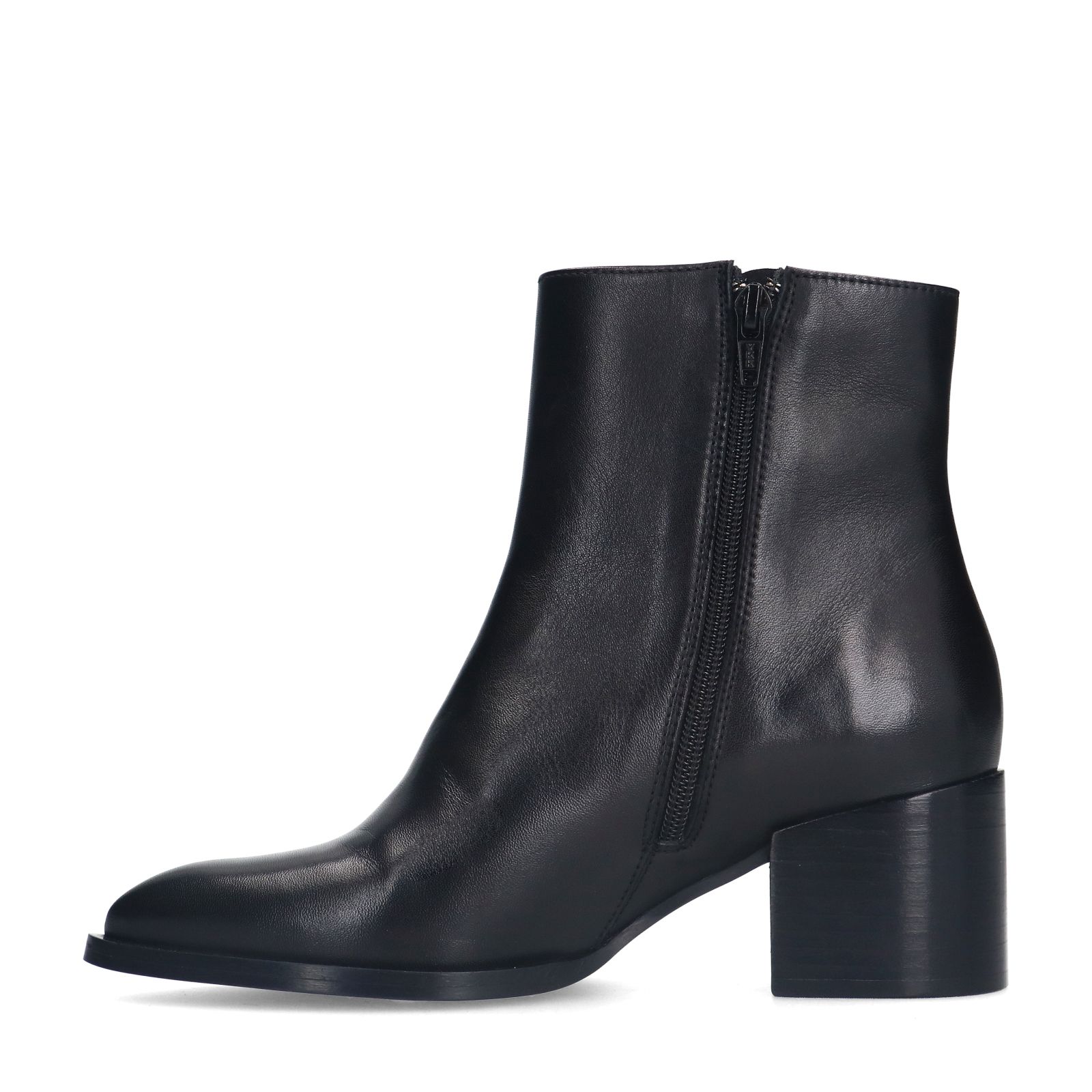 Schwarze Lederstiefeletten mit Absatz