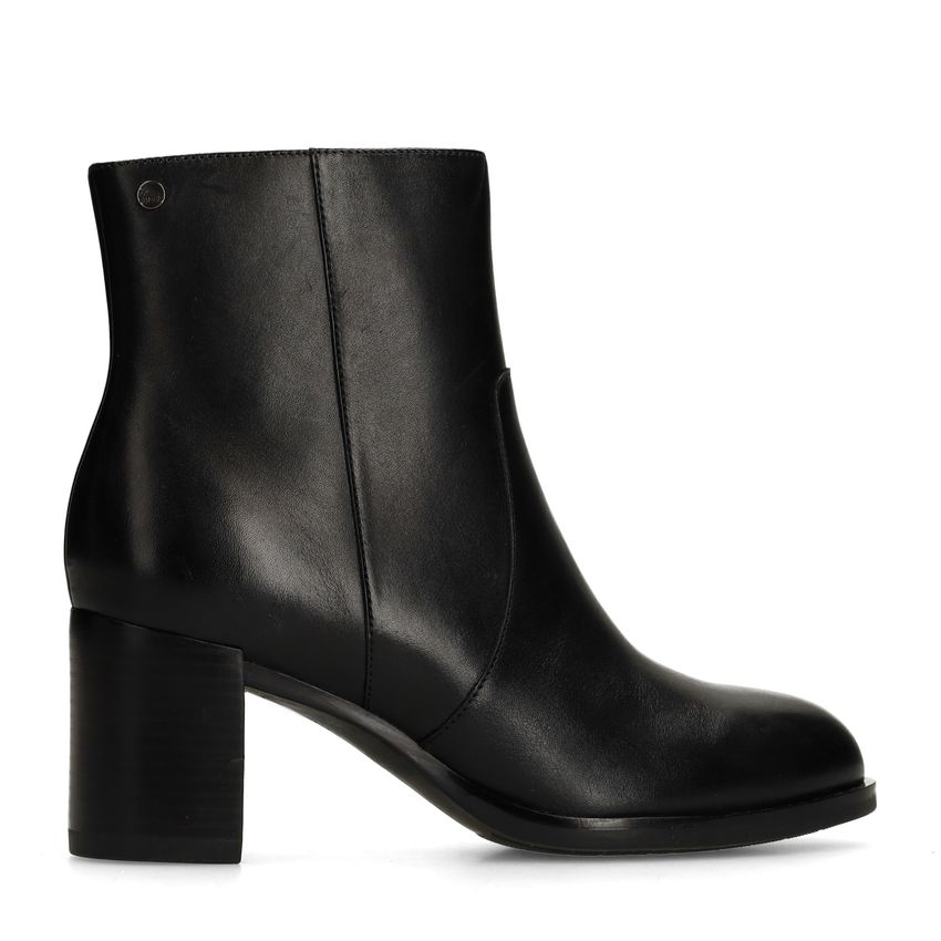 Schwarze Lederstiefeletten mit Absatz