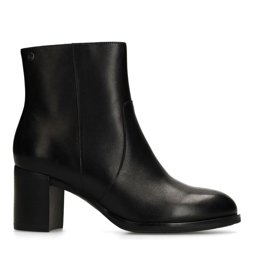 Schwarze Lederstiefeletten mit Absatz