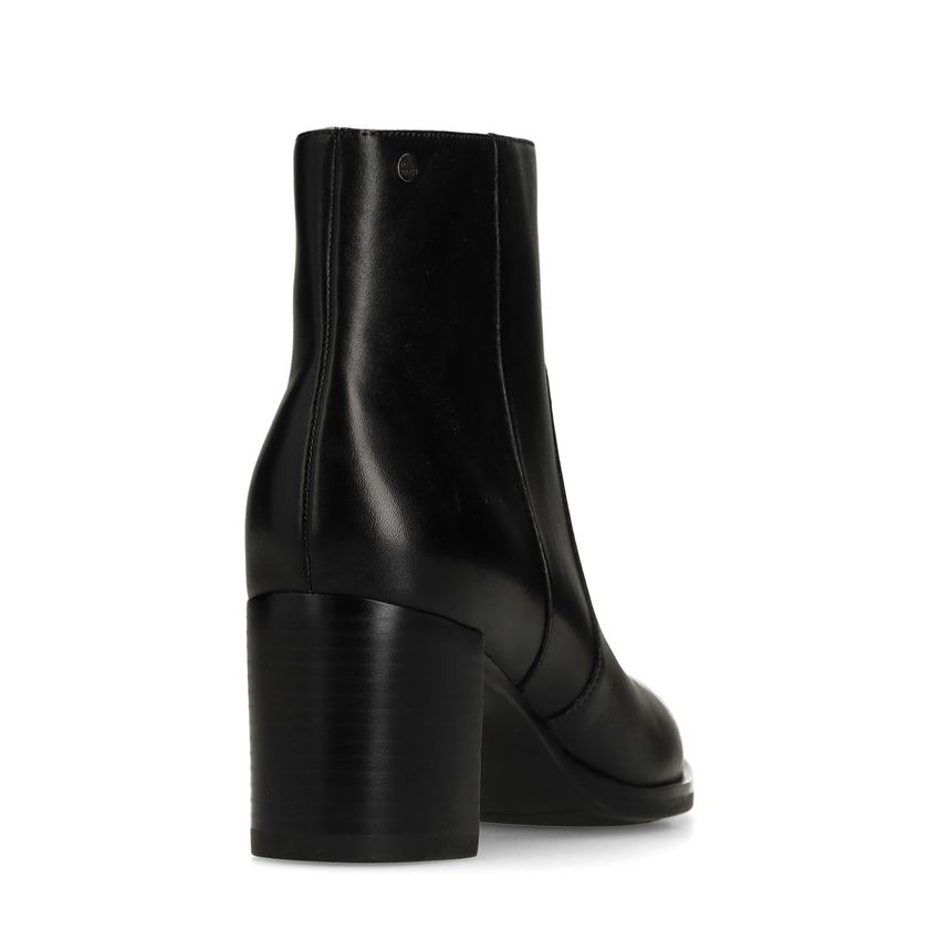 Schwarze Lederstiefeletten mit Absatz