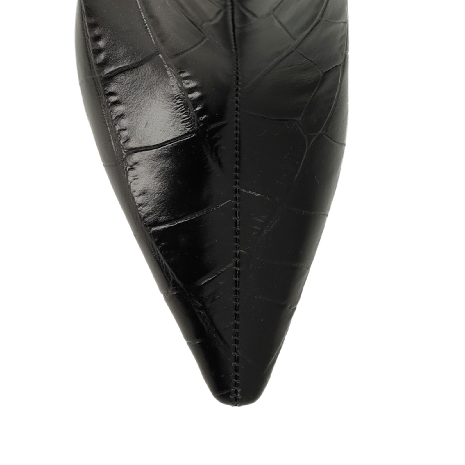 Schwarze Lederstiefeletten mit Absatz und Krokomuster