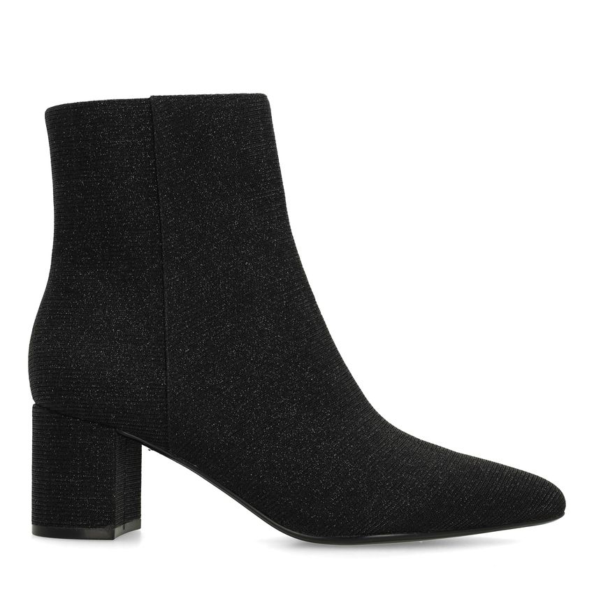 Schwarze Glitzer-Stiefeletten mit Absatz