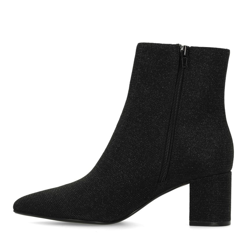 Schwarze Glitzer-Stiefeletten mit Absatz
