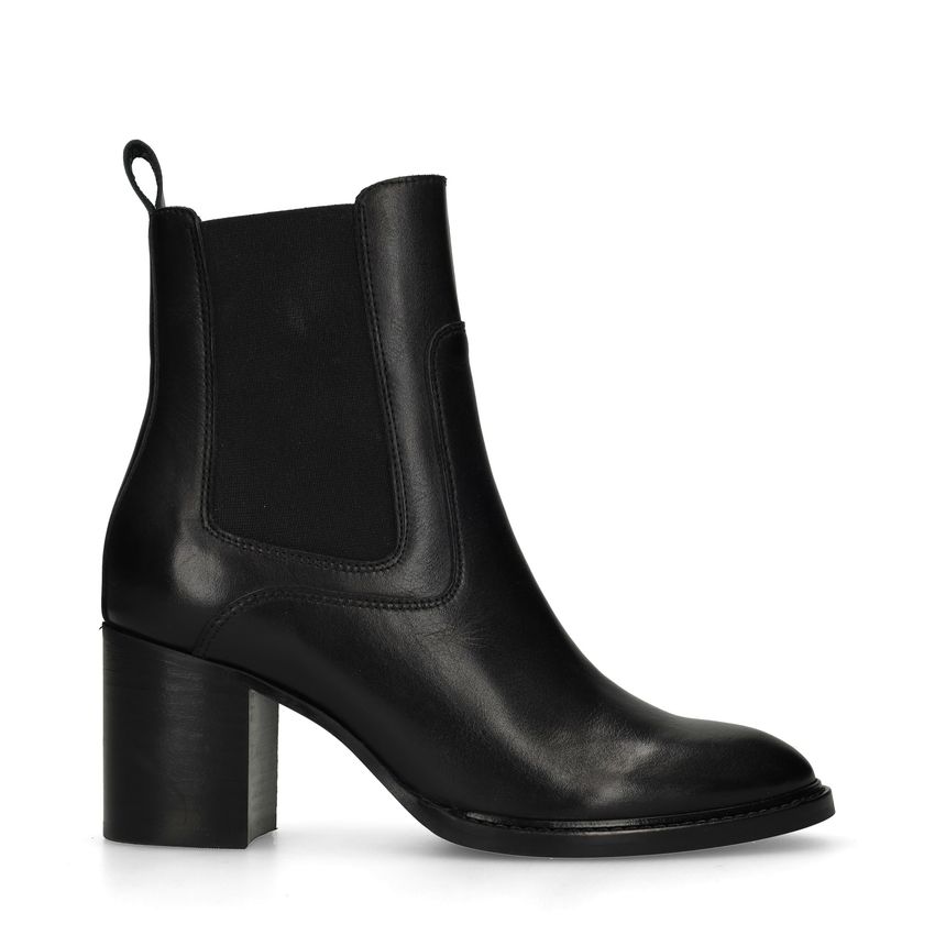 Schwarze Lederstiefeletten mit Absatz