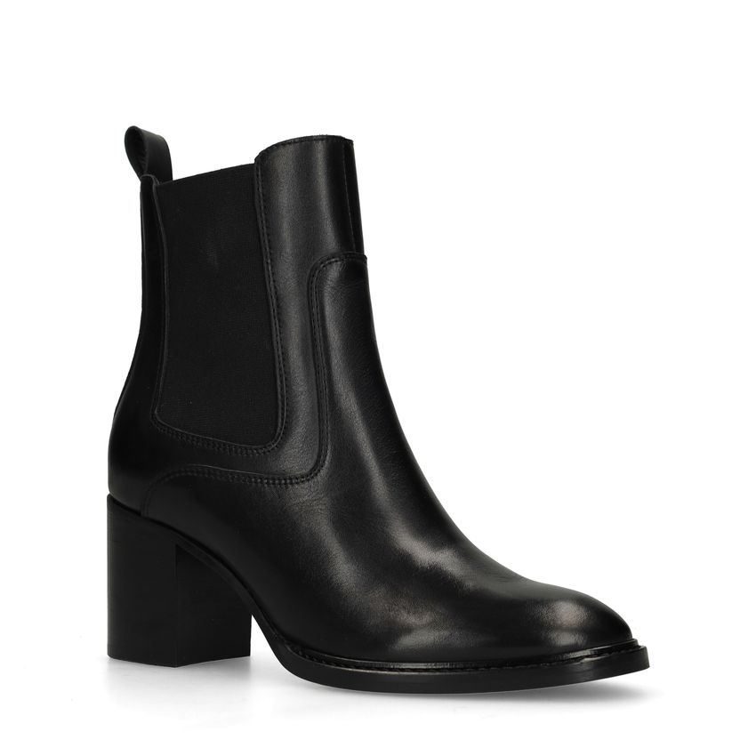 Schwarze Lederstiefeletten mit Absatz